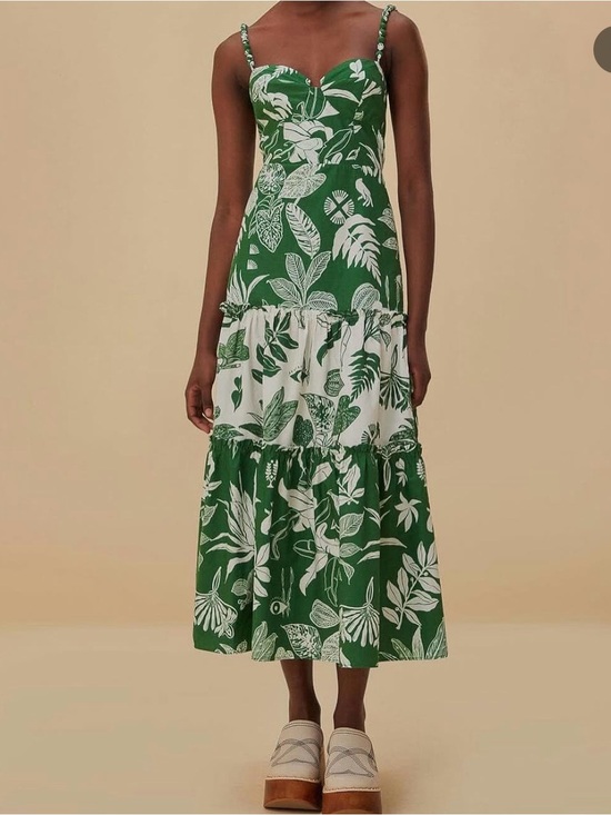 FARM Rio Dresses & Skirts - FARM Rio Green and White Floral Tiered Midi Dress